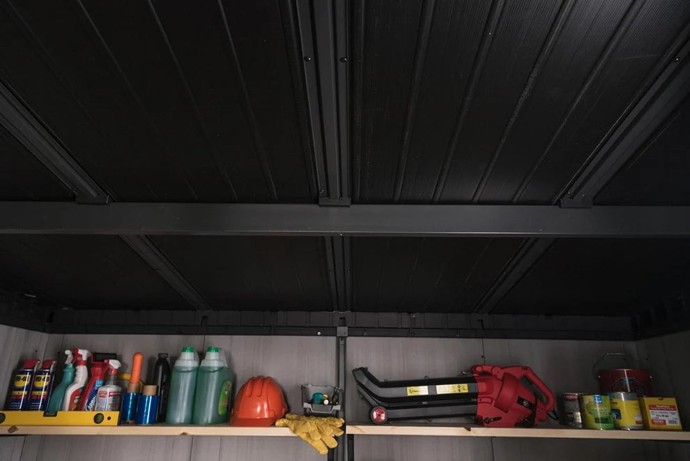 6 x 8 ft Outdoor Resin Garden Shed, Wood-Look Waterproof Storage Shed with Double Lockable Doors