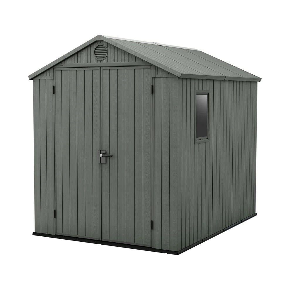 8 x 6 ft Outdoor Garden Storage Shed with Double Doors, Skylight Window & Heavy Duty Floor Panel