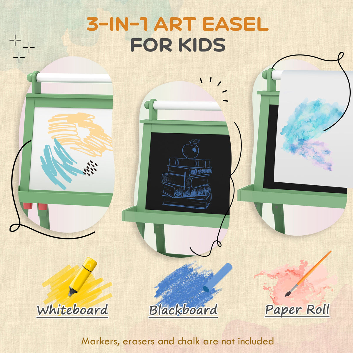 Kids 3-in-1 art easel – close-up of chalkboard side – Bambelou UK