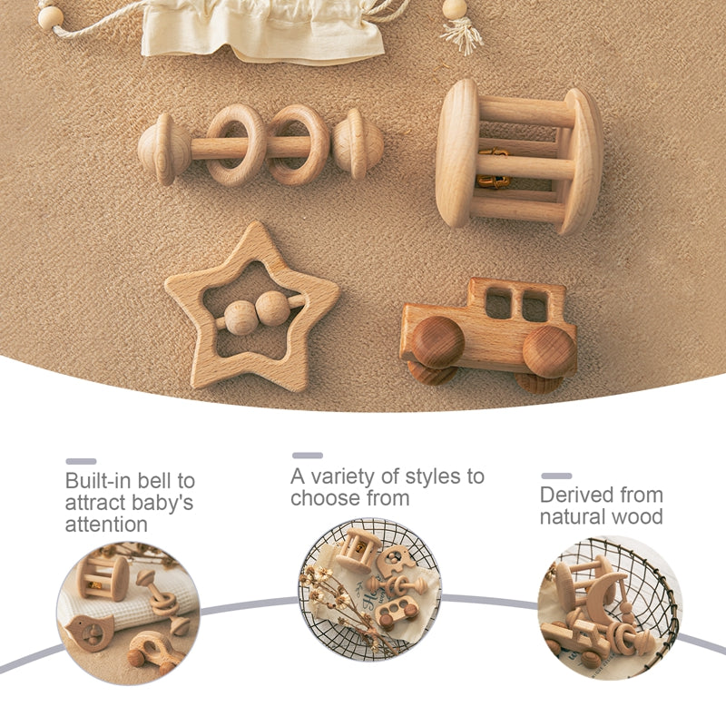 Montessori wooden baby rattle set – close-up of smooth rounded edges – Bambelou UK