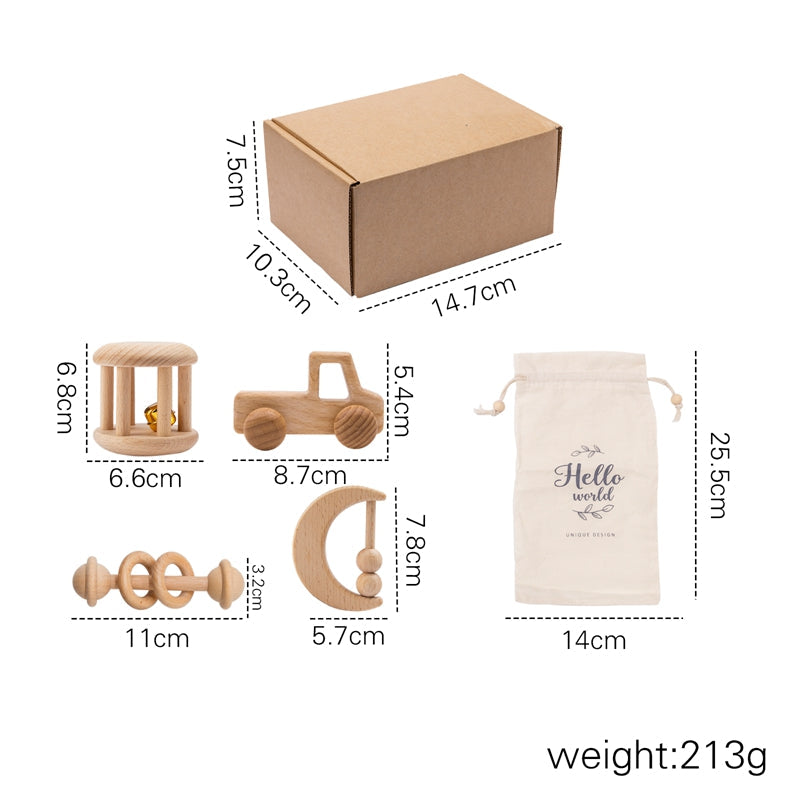 Montessori wooden baby rattle set – storage pouch detail – Bambelou UK