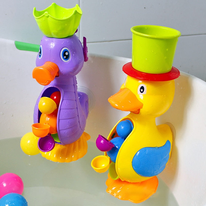 Duck and seahorse bath toy waterwheel set with suction cups for toddlers aged 1 to 3 — Bambelou UK