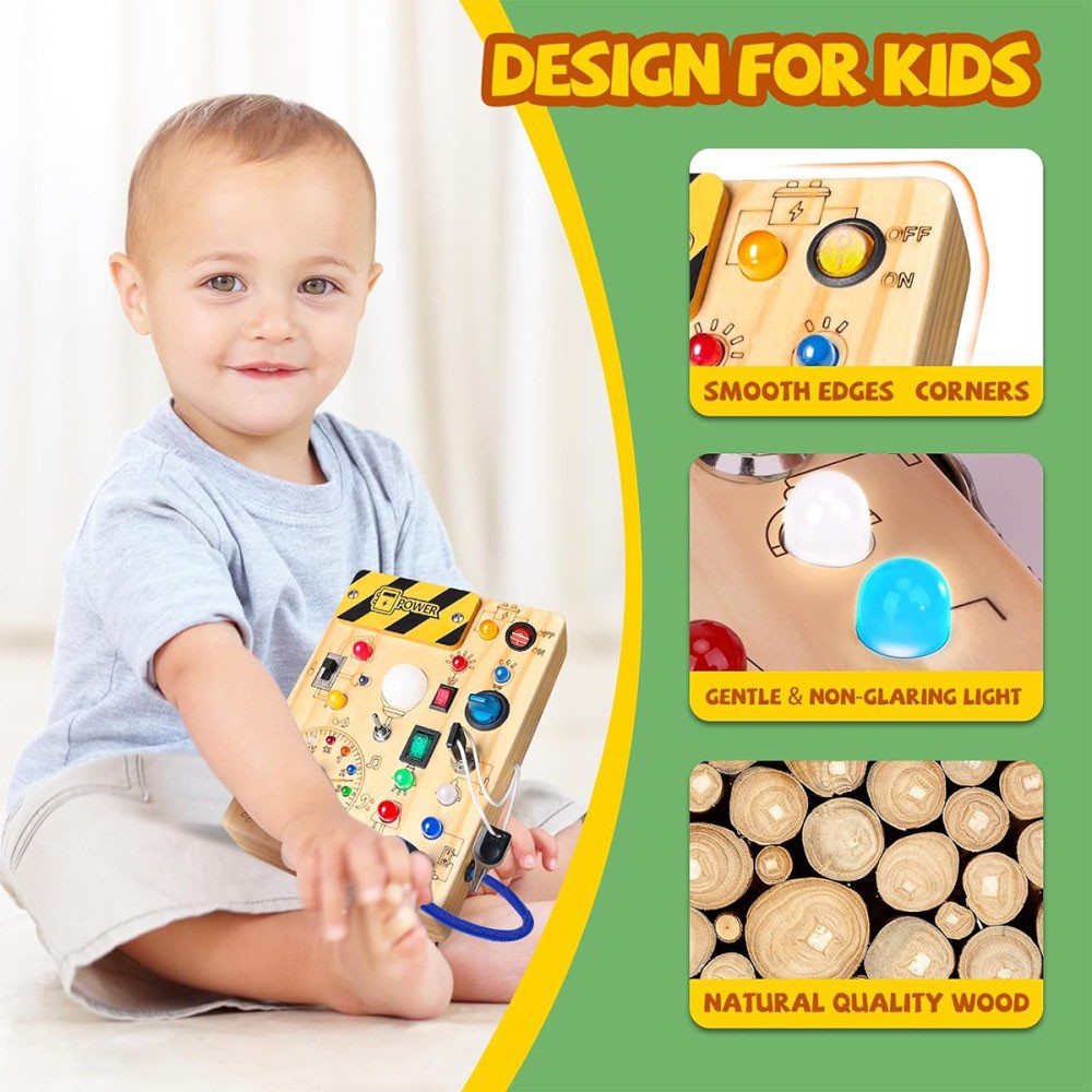 Montessori wooden LED busy board – size and dimensions overview – Bambelou UK
