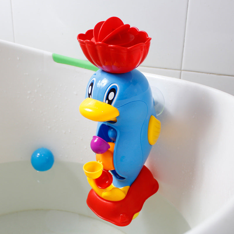 Duck and seahorse bath toy waterwheel set – full set laid out – Bambelou UK