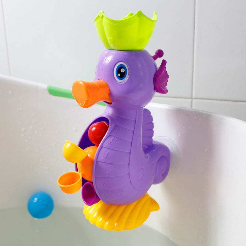 Duck and seahorse bath toy waterwheel set – suction cup attachment detail – Bambelou UK