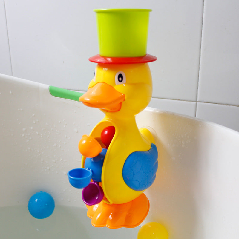 Duck and seahorse bath toy waterwheel set – toddler playing in the bath – Bambelou UK
