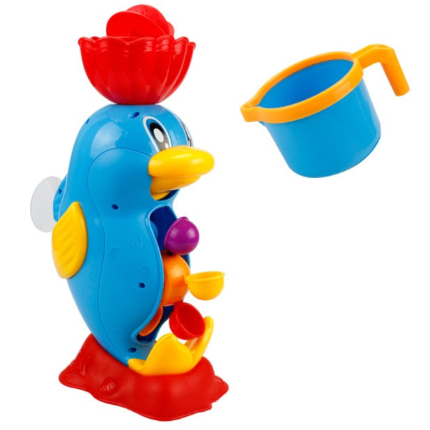 Duck and seahorse bath toy waterwheel set – water pouring through wheel – Bambelou UK