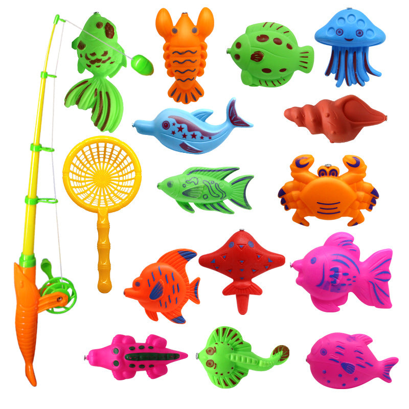 Magnetic fishing game set with inflatable pool – full set laid out with fishing rods – Bambelou UK