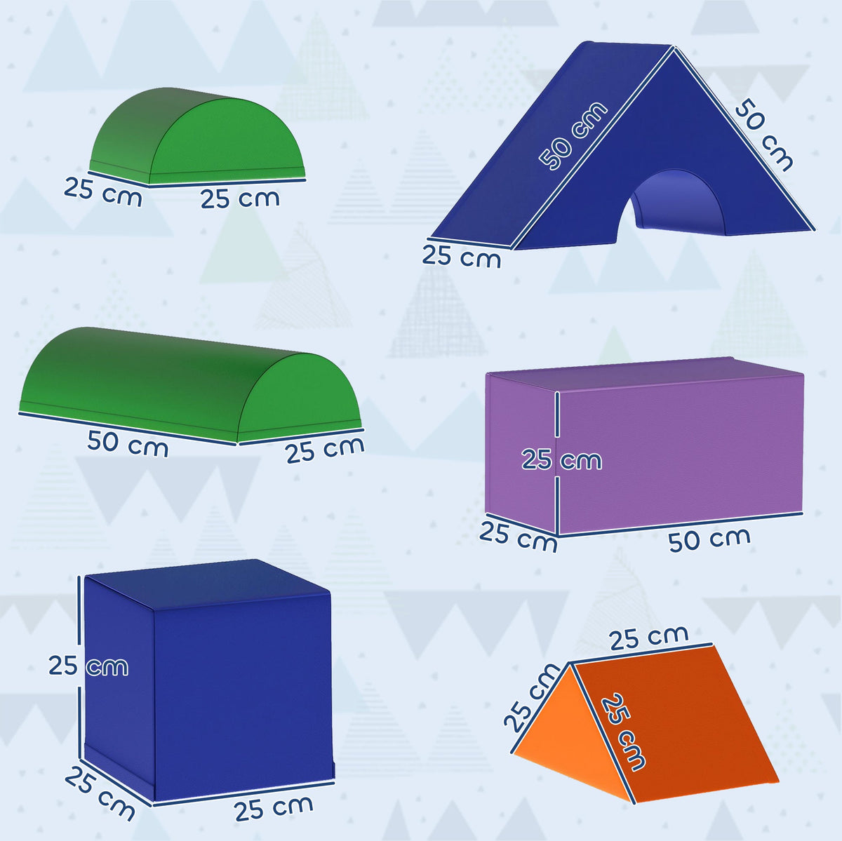 Soft play foam block set – all 11 pieces laid out – Bambelou UK