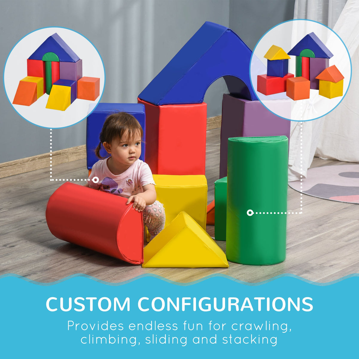Soft play foam block set – baby crawling through block arrangement – Bambelou UK
