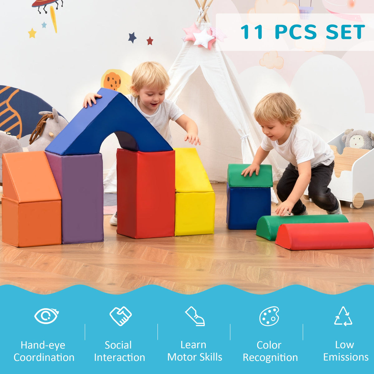 Soft play foam block set – close-up of block shapes and colours – Bambelou UK
