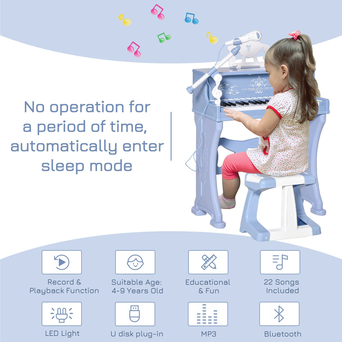 Kids 37-key piano keyboard – microphone and stand detail – Bambelou UK