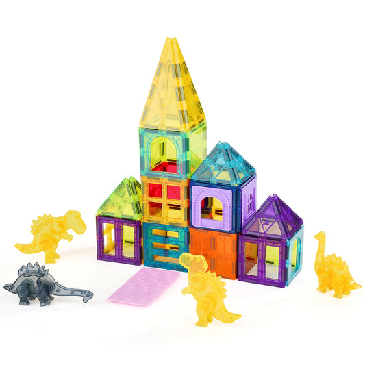56 piece magnetic building tiles set with 4 dinosaur figures for children aged 3 to 8 — Bambelou UK