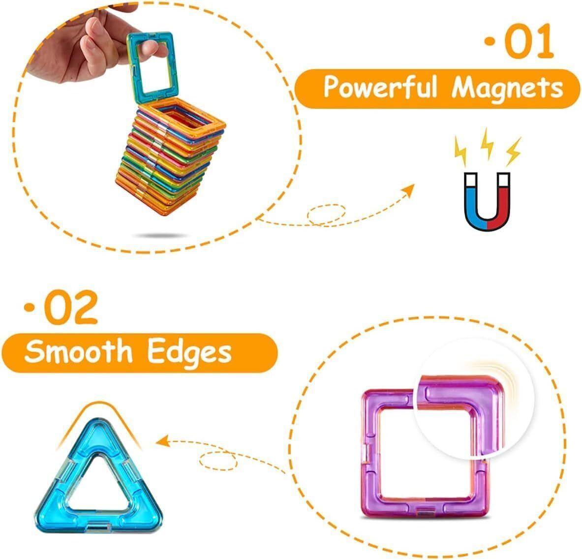 110-piece magnetic building tiles with wheels – all tile shapes laid out – Bambelou UK