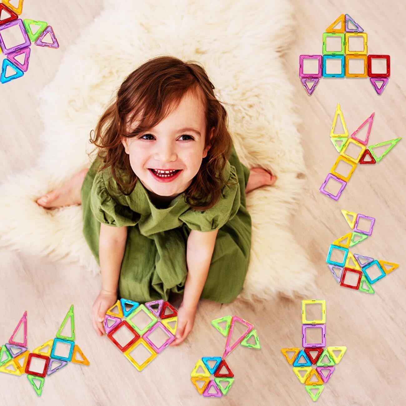 110-piece magnetic building tiles with wheels – close-up of wheel pieces – Bambelou UK