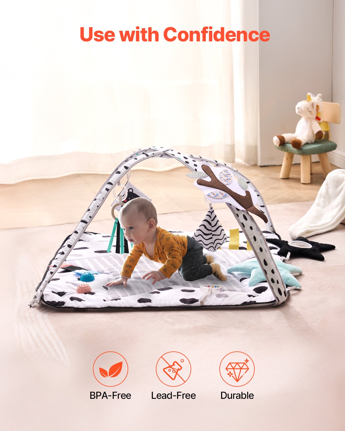 Baby play gym mat – arch frame and toy attachment detail – Bambelou UK