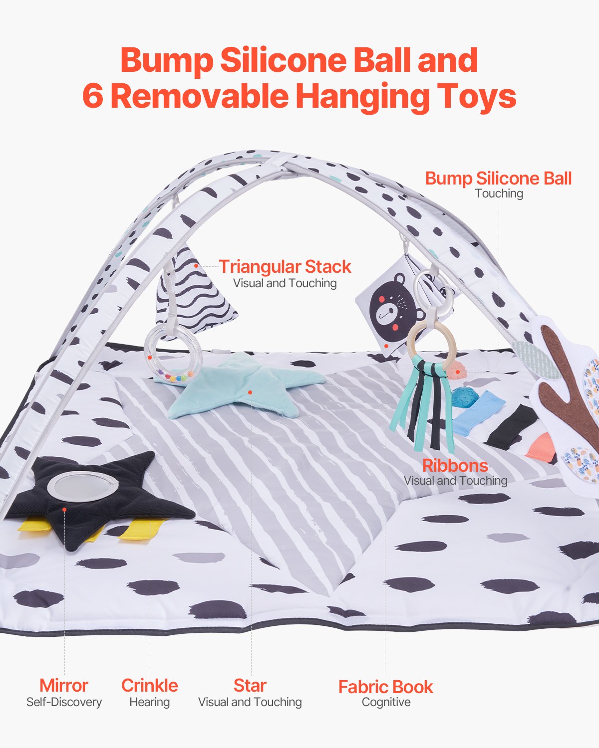Baby play gym mat – all included sensory toys displayed – Bambelou UK