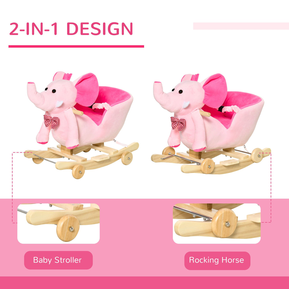 Plush rocking elephant ride-on – side view showing plush ears and saddle handle – Bambelou UK