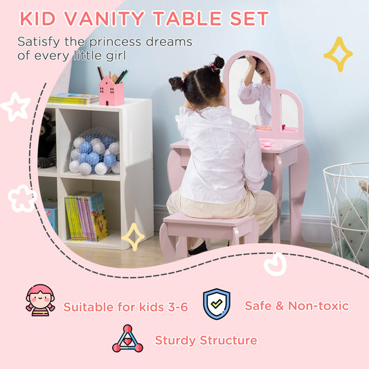 Kids wooden vanity table set – child sitting at the table brushing hair – Bambelou UK