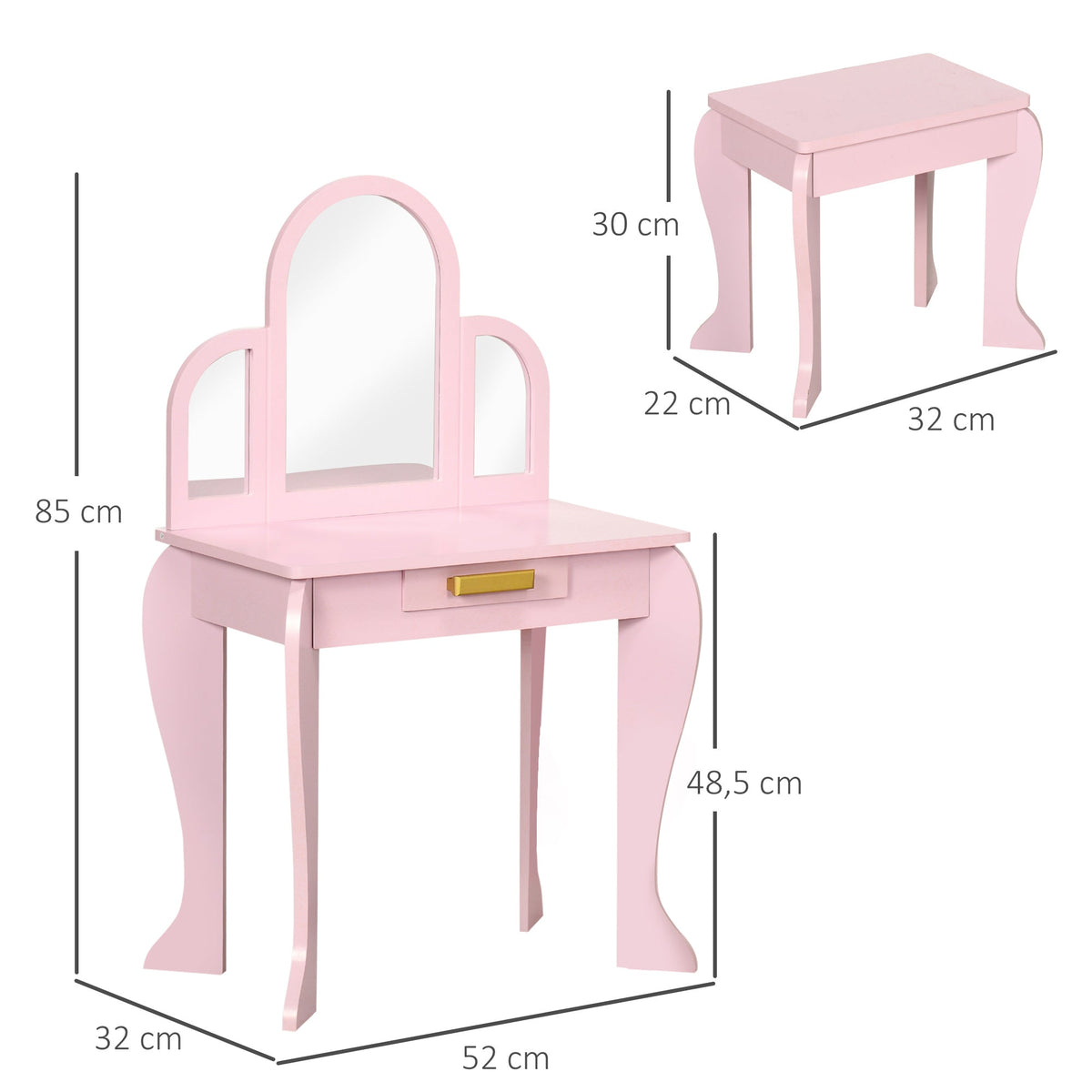 Kids wooden vanity table set – matching stool detail – Bambelou UK
