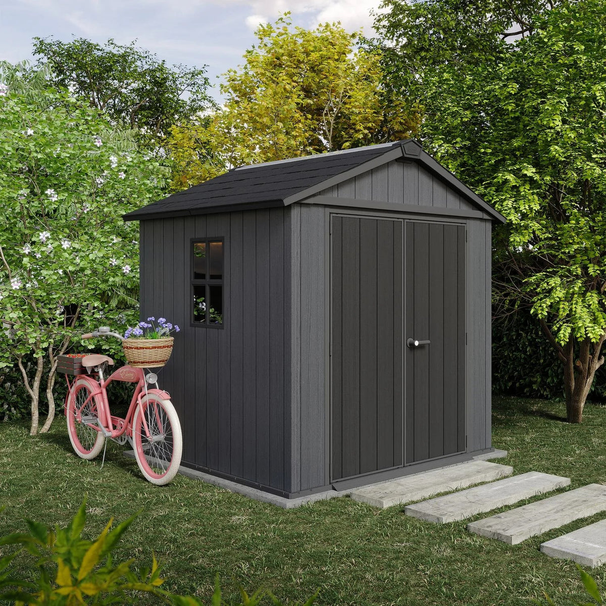 Keter Newton Plus Apex Plastic Shed 7.5 x 7ft - Grey